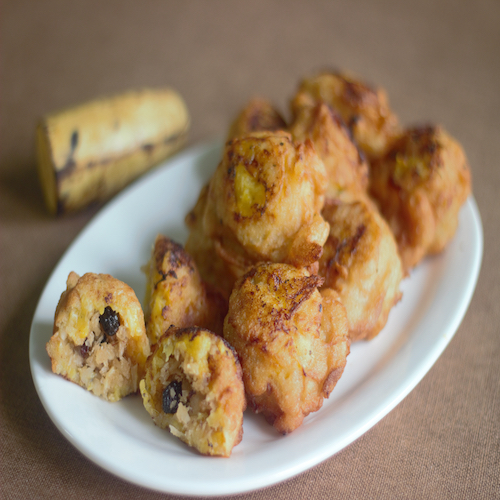 Stuffed ripe plantain fritters made with steamed and mashed ripe plantain filled with coconut sugar and dry fruits