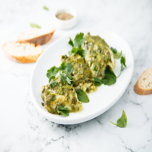 Roasted white with with spinach pesto