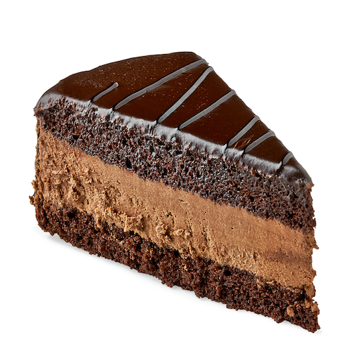 Chocolate or devils cake slice isolated on white background